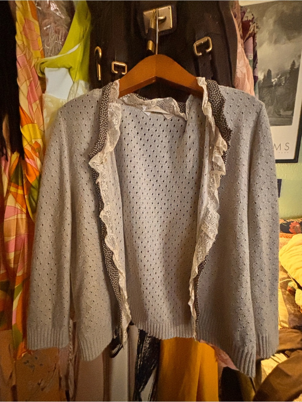Valentino Light Tan Open-Front Ruffle-Trim Cardigan